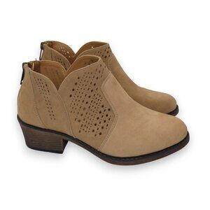Propét Tan Leather Perforated Ankle Booties Back Zip Comfort Womens 7.5